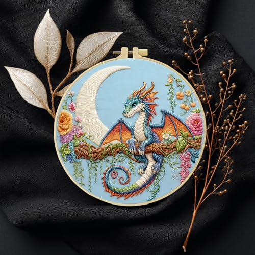 Black dragon handmade DIY embroidery kit,suitable for adult beginners,includes embroidery cloth, instructions, embroidery frame and needle and thread, suitable for holiday gifts (Blue Dragonfly) - style: Blue Dragonfly