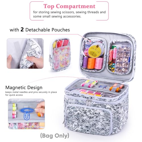 AMOIGEE Large Sewing Basket with 2 Detachable Pouches & Removable Dividers - color: Garden Harvest