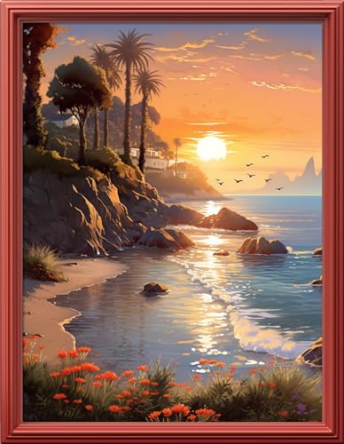 Leczany Cross Stitch Stamped Kit for Beginner - Beautiful Seaside | DIY Embroidery Starter Patterns Craft Kit Needlepoint for Adults | 11CT, 3 Strands | 13x16.9 inches - color: 11CT Stamped kits,Beautiful Seaside 13x16.9 inches
