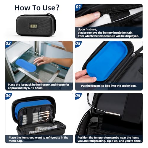 Insulin Cooler Travel Case with Temperature Display - Diabetic Travel Case Refrigerated Medicine Cooler Storage Bag with 2 TSA Approved Ice Pack for Daily and Trip (Black) - color: Black - Bag