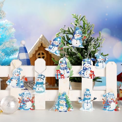Skylety 20 Pcs Christmas Diamond Art Ornaments Snowman Painting, Blue - color: Blue