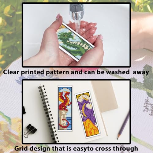 ACRNIGHEET 6PCS Cross Stitch Bookmark Kit for Beginner Dragon Stamped Cross Stitch Kits Needlepoint Kit for Adults DIY Tassel Embroidery Bookmark Kits with Instructions Craft Gift 8.5''x3'' 11CT - style: Dragon Patterns