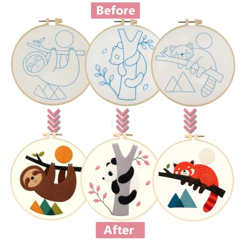 3 Packs Embroidery Kit for Adults, Embroidery for Beginners (Animal-2) - color: Animal-2