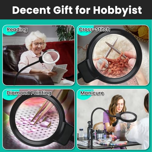 10X/30X Magnifying Glass with Light and Stand, 2-in-1 Magnifying Floor Lamp with 72 Adjustable Brightness LED Lamp Bulbs, Flexible Gooseneck Standing Magnifying Lamp for Close Work, Craft, Reading - color: Black