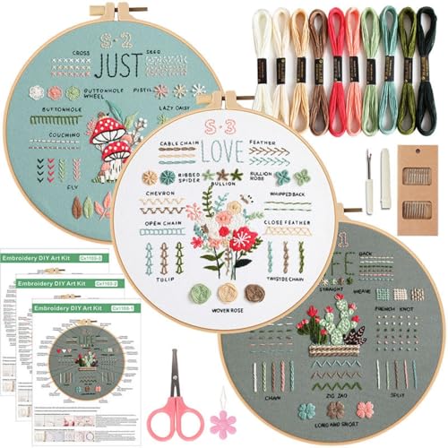 Highkick Embroidery Kit for Beginner, Top 34 Stitches for Embroidery Adults Starter,with Step by Step Illustrations, Patterns