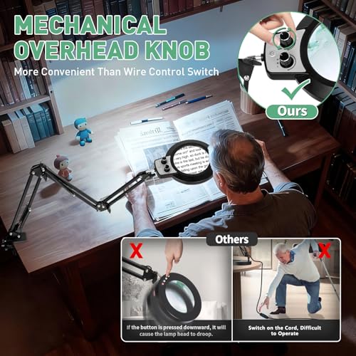 Magnifying Glass with Light, Overhead Knob Magnifier Lamp 12X - size: 12X 35in Adjustable Arm