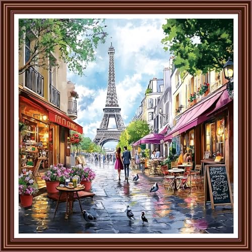 Dimensean Counted Cross Stitch Kit for Beginners, 11CT Unprinted Cross-Stitch Kit Easy Patterns Needlepoint Kit Cross Stitching Embroidery Kit Supplies-Iron Tower Twilight Couple 18x18 inch - color: ColorDIY07