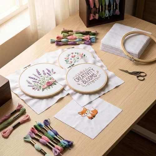 iNee Embroidery Fabric Squares Cotton, 10 Squares of 10 x 10-inch, White - color: White