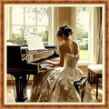 Funchey Counted Cross Stitch Kits for Adults Needlepoint Kits Unprinted Cross Stitching Embroidery Kit 11CT Cross Stitch Supplies- Piano Girl 18x18 inch - color: Artcolor16
