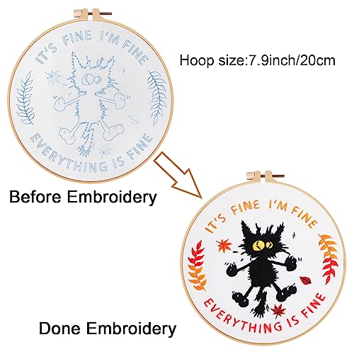 Louise Maelys Everything is Fine Embroidery Kit for Beginners Cat DIY - color: kit-22