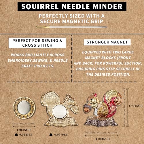 Needle Minder Magnet, Magnetic Needle Minder, Needle Minders Magnetic Cross Stitch Accessories, Magnetic Needle Holder, Life Tree, Butterfly, Cats, Owl, Heart (Squirrel) - size: Squirrel