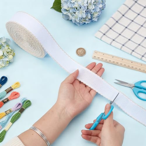 BENECREAT 14.8yd x 1.4in Aida Band with Antique White Edge, Cross Stitch Fabric for Embroidery Needlework Bookmark DIY Crafts, 0.7mm Thick - color: Antique White Edge