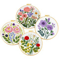 Zhenqing 4-Piece Floral Cross Stitch Kit for Beginners - 11CT 24x24cm Christmas Embroidery Set with Pre-Printed Fabric, Hoop, Threads & Tools(70526) - color: Floral-4 Piece