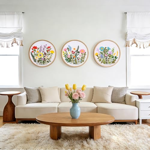 3 Pack Embroidery Kits for Beginners, Flower Pattern Kit for Adults Starter - color: Flower