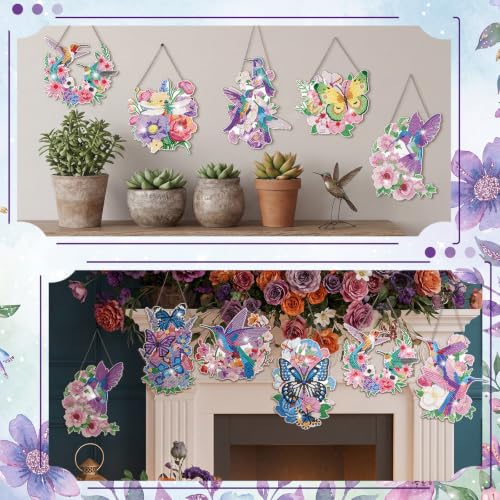Cinnvoice Seasonal Diamond Art Hanging Kit,12 Pcs,Fluttering Garden - style: Fluttering Garden