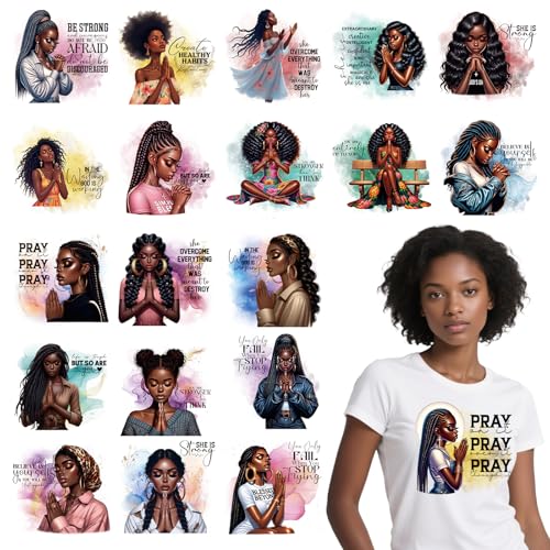 Wxiben 20 Pcs Black Girl Iron on Transfer Dtf Transfers Ready to Press - style: Pray Black Girl