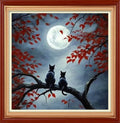 Foxhool Stamped Cross Stitch Kits,11CT Printed Cross Stitch Pattern Full Embroidery Kits for Beginner Needlepoint Kits&Two Cats Admiring the Moon 18x18 inch - color: ColorSet12
