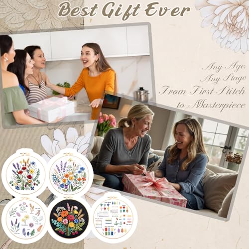 Yinder 5 Set Embroidery Kit for Beginner Starter Kit, Flowers - style: Flowers