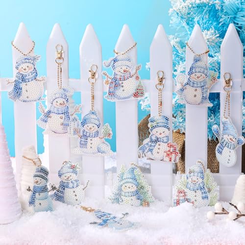 Ferraycle 12 Pcs Snowman Diamond Art Christmas Ornaments Kit, Blue - color: Blue