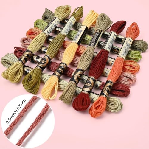 24 Skeins 210 Yards Cross Stitch Floss Variegated Polyester Embroidery Thread Autumn Color Friendship Bracelet String 6 Ply Yarn Threads Bulk for Jewelry Making Bracelet Knitting Stitching - color: Autumn Color