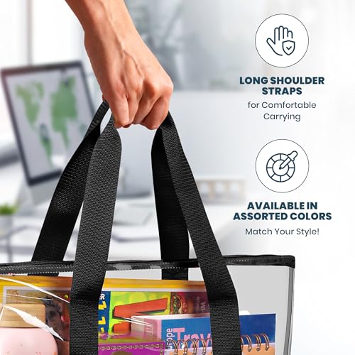 Handy Laundry Clear Tote Bag - Zipper Closure, Long Shoulder Strap, Fabric Trimming. - color: Black
