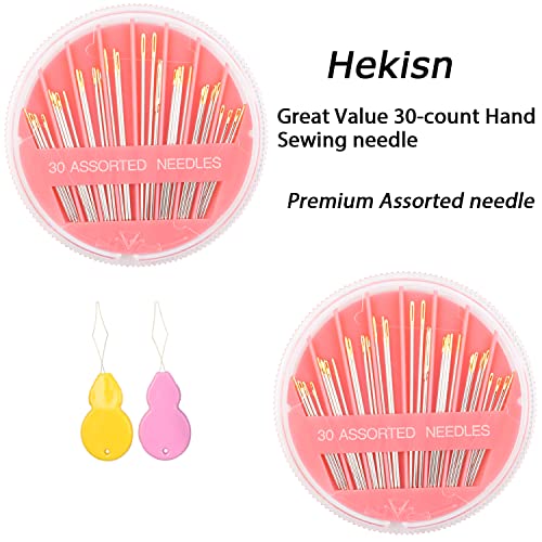 Hekisn 30pcs Premium Hand Sewing Needles, 6 Sizes 30-Count Assorted Sewing Needles, Stitching Needles for Hand Sewing Repair，Sewing Sharp Needles Sewing Repair Embroidery Needles - style: Pink