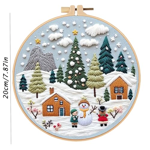 LB Christmas Embroidery Kit for Beginners Adults, 3 Sets Hand Embroidery Starter Kit with Mountain Pattern and Instructions Stamped Cross Stitch Kits Include Embroidery Hoop Needles Threads Scissors - color: Blue White