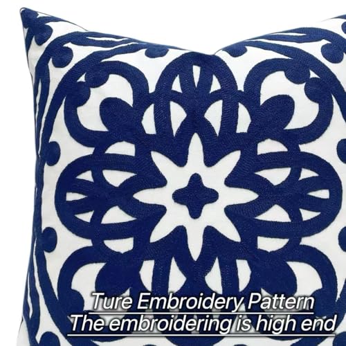 Slow Cow Embroidered Throw Pillow Cover 18 x 18 Inch Navy Blue - color: Navy Petal, size: 18" x 18" (Pack of 1)