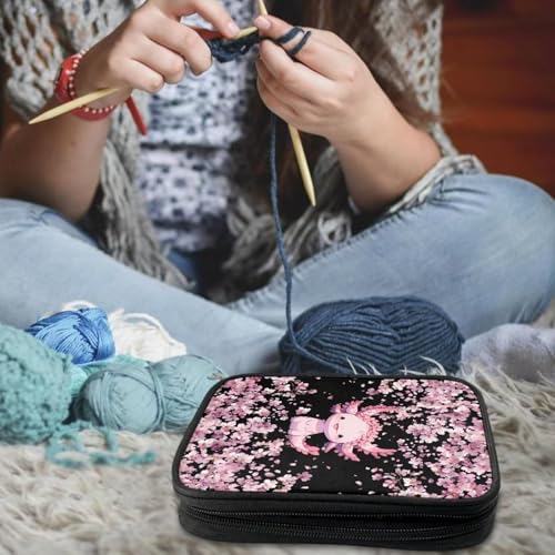 Kathyboom Cherry Blossom Axolotl Empty Crochet Hook Case Crochet Hook Organizer with Slots Crochet Needles Bag for Crochet Lovers, Crochet Kit for Beginners - color: Cherry Blossom Axolotl