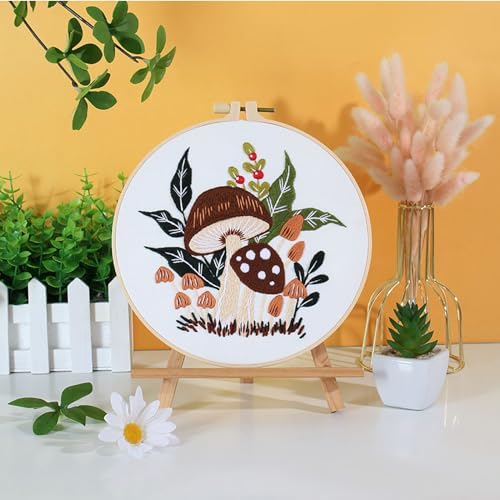 Smart-Feather 3 Sets Mushroom Embroidery kit for Beginners, Hand Embroidery Kits for Adults with Hoop, DIY Art Project Craft Kit (Mushroom) - style: Mushroom