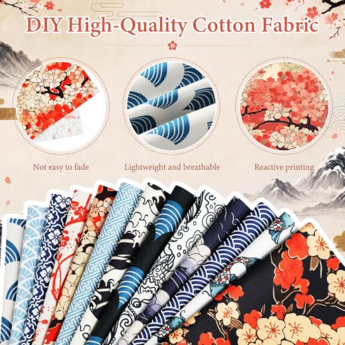 Tatuo 30 Pcs Japanese Cotton Fabric Squares 10 x 10 Inch Quilting Bundle - style: Japanese Style