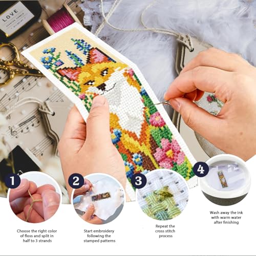 INFUNLY 6Pcs Animal Cross Stitch Bookmark Kit 3x8.5 Inch Stamped Embroidery Kit for Adults with Backing Felt Floss Pre Printed Fabric Needlepoint Bookmark Set DIY Craft Gift for Readers Writers - style: Animals