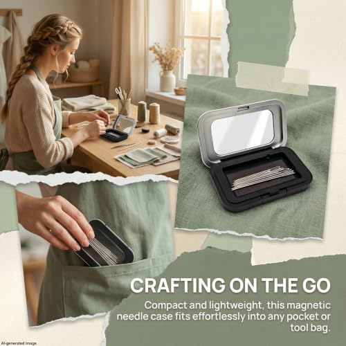 Magnetic Needle Case with Clear Lid, Compact Sewing Needle Case with 8 Assorted Needles, Portable Needle Holder for Quilting, Embroidery, Mending and Travel