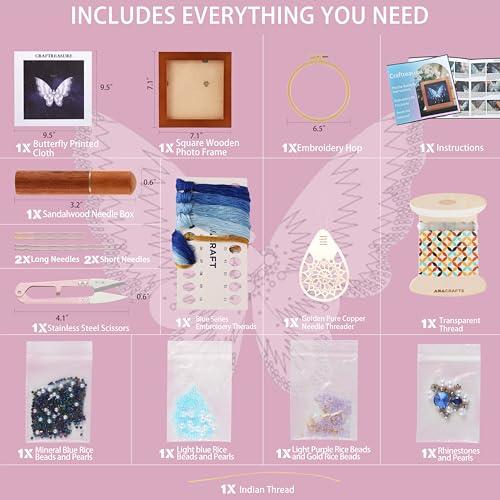 Bead Embroidery Kit for Adults with Instructions Video and Gift Box - color: Blue-Intermediate