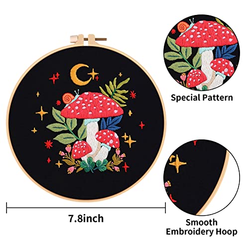 Nuberlic 3 Pack Embroidery Kit for Beginners, Mushroom Cross Stitch Kit - color: Kit 1