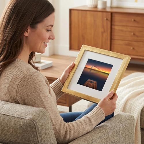 8x8 Photo Frame Gallery Picture frame with 5x5 mat,Freestanding and Wall Mountable,Gold - color: Gold, size: 8x8