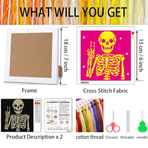 Punk Skeleton Stamped Cross Stitch Kits for Adults Beginners with Frame - color: skeleton Cross Stitch Kits