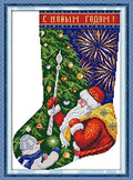 Howie's Needlepoint Cross Stitch Kits, 14CT Pre-Printed Christmas Pattern Embroidery Kits, Full Range of Stamped Starter Needlework Kits (Christmas Stocking-Santa Claus, 12.2 x 16.5inch) - color: Christmas Stocking-Santa Claus