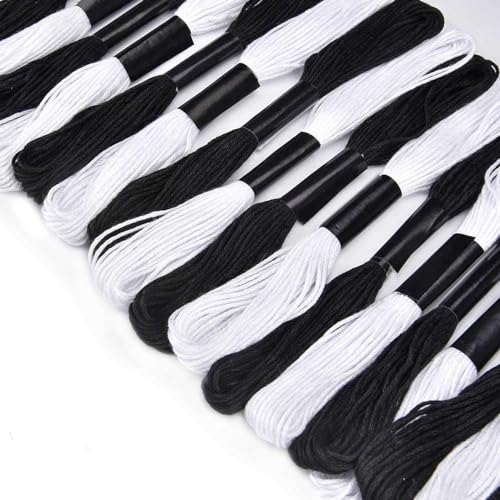 Friendship Bracelet String 12 Skeins, Embroidery Floss Cross Stitch Embroidery Thread Floss Bracelet Making Yarn, Craft Floss (Black and White) - color: Black and White