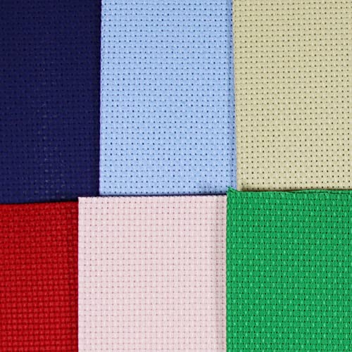 KCS 6 pc of 12" x 18" (30cmx45cm) Counted Cotton Aida Cloth Cross Stitch Fabric (14CT-M) - color: 14ct-m