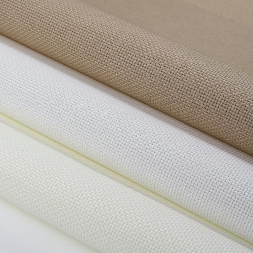 KCS 3 pc of 15" x 18" Counted Cross Stitch Cotton Aida Cloth Needlework Fabric (White+Antique White+Khaki, 16CT) - color: White+antique White+khaki, size: 16CT