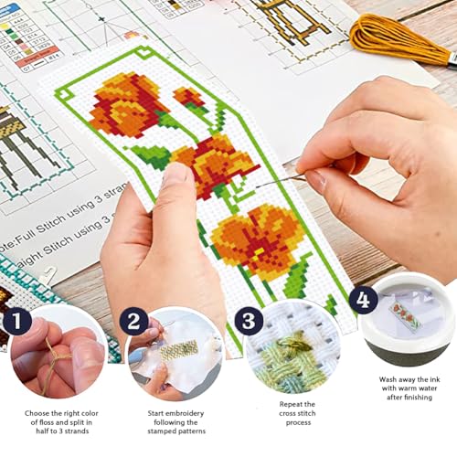 ORIGACH 6 Set Floral Magnolia Rose Cross Stitch Bookmark Kit for Beginner - style: Floral