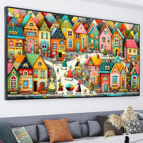 JATOK Diamond Painting Kit for Adults, Whimsical Christmas Village, 27.5 x 15.7 in - color: Salmon