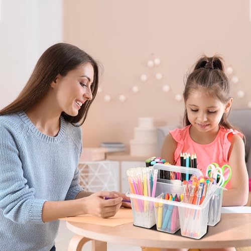 Plastic Caddy With Handle,Protable Classroom Craft Caddy, 6-pack Storage Caddy For Pencil,Pen,Craft Tools (Clear) - color: Clear