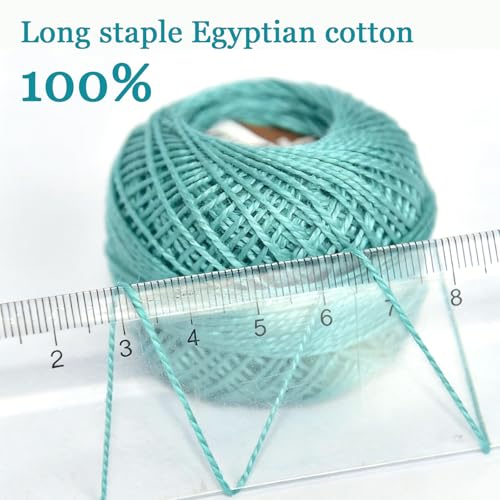 Double Mercerized Egyptian Long Staple Cotton Pearl Thread Ball 10 Grams Rainbow Color Embroidery Thread 10 Colors per Box for Crochet Hardanger Cross Stitch Hand Embroidery,cayon Series - color: cyan green series