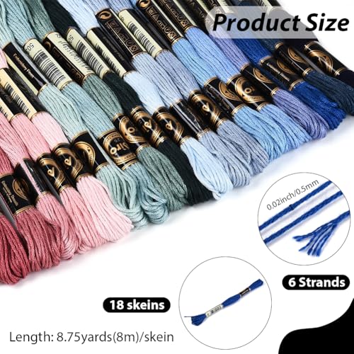 18 Skeins 157.5 Yards 6 Ply Variegated Cross Stitch Floss Colorful Friendship Bracelet String Gradient Polyester Embroidery Threads Bulk for Sewing Making Jewelry Needlecraft Knitting DIY - color: Steel Blue