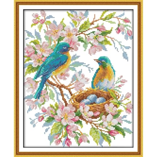ITSTITCH Stamped Cross Stitch Kits- Full Set of Embroidery for Beginners or Adults,14 CT 2 Strands DIY Singing Blue Bird Patterns Counted Arts Craft 11×13.4 inch - color: Singing blue bird