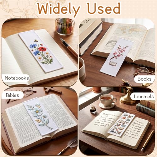 Fuyoooo 50 Pcs Blank Cross Stitch Bookmarks, White Embroidery Edge - color: White, style: Embroidery Edge