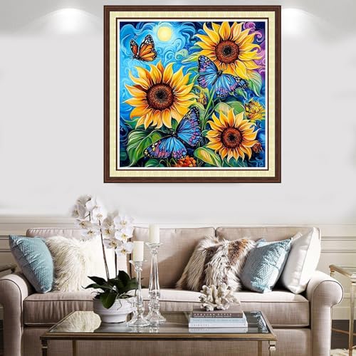 Findvoor Counted Cross Stitch Kits for Adults Full Range of Cross Stitching Embroidery Unprinted Pattern for Beginners, 11CT Needlepoint Kit Patterns Embroidery Kits-Sunflower Butterfly 18x18 inch - color: ColorCraft03