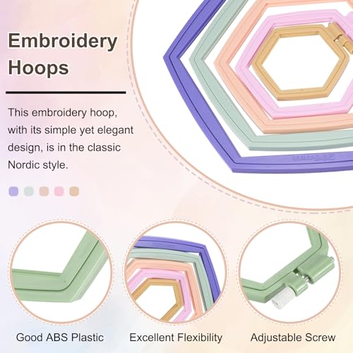 PATIKIL 2 Pieces 4.1" x 3.7" Hexagonal Embroidery Hoops, Adjustable Cross Stitch Hoops Ring ABS Plastic Embroidery Frame Punch Needle Hoop for Sewing, Needlework, DIY Craft, Light Green - color: Light Green, size: 4.1" x 3.7"
